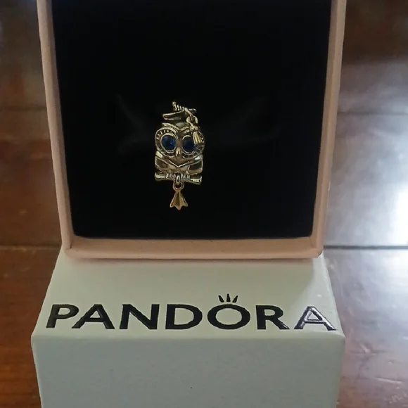 Pandora Silver Owl Charm with Blue Accents - Picture 1 of 5